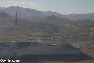 Aerial views of the smelter stack in Anaconda, Montana