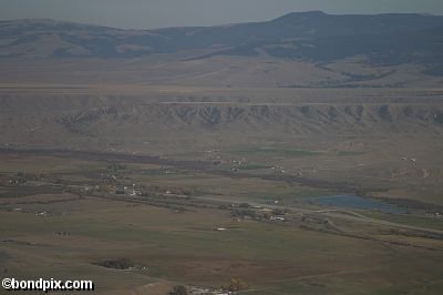 Aerial views over the Deer Lodge valley, Deer Lodge, Anaconda and Butte in Montana