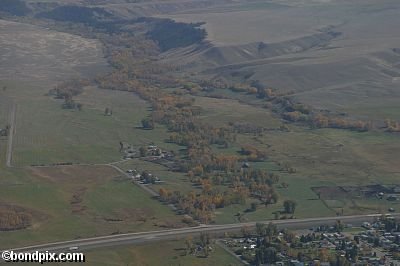 Aerial views over the Deer Lodge valley, Deer Lodge, Anaconda and Butte in Montana