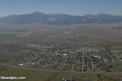 Aerial views over Deer Lodge in Montana