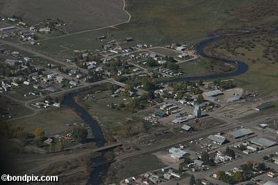 Aerial views over Deer Lodge in Montana