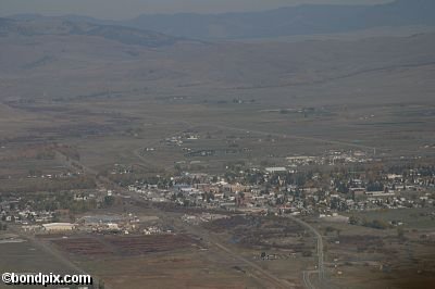 Aerial views over Deer Lodge in Montana