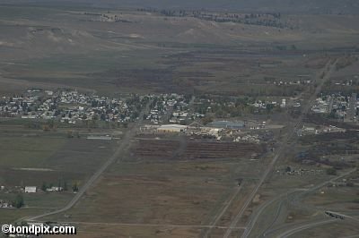 Aerial views over Deer Lodge in Montana