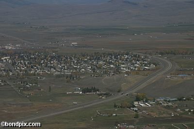 Aerial views over Deer Lodge in Montana