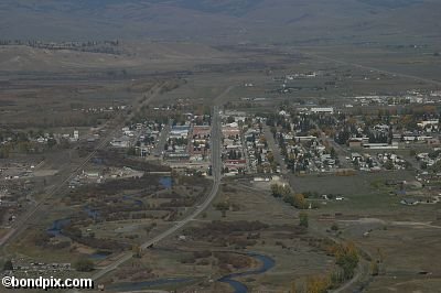 Aerial views over Deer Lodge in Montana