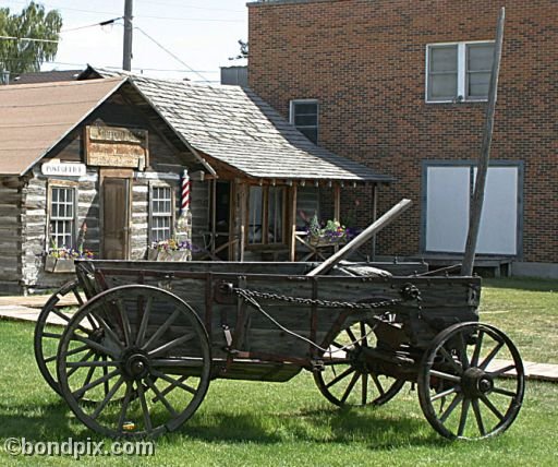 Deer Lodge Museums, Frontier Montana cabins and cart