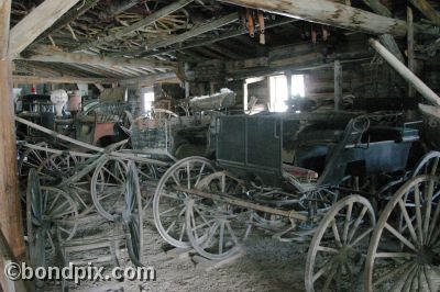 Old horse carriages in Nevada City in Montana