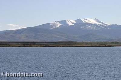 Looking towards the Anaconda smelter stack from Warm Springs Ponds, Montana