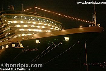 Cruise ship Oosterdam illuminated at night